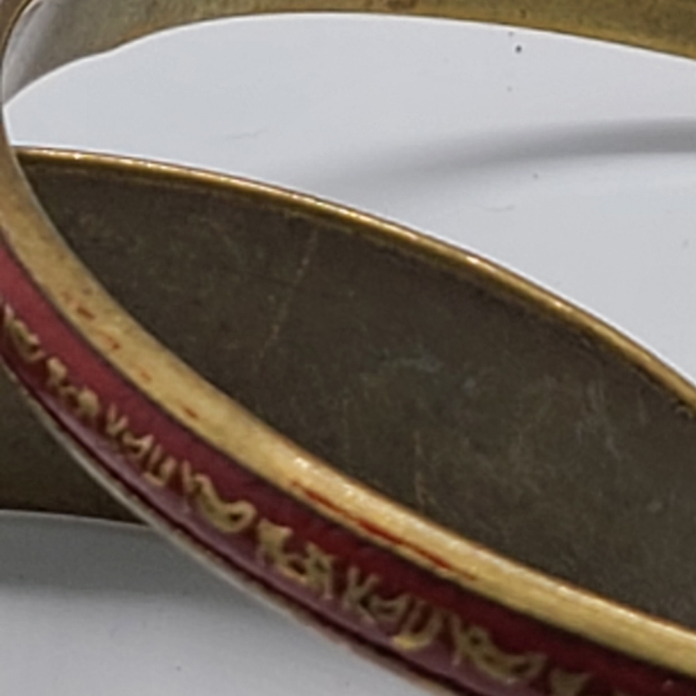 Brass & Red Enamel Gold Floral Accents, Bracelets 2 - Picture 5 of 7